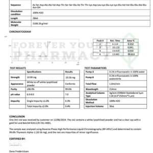 Thymosin Alpha-1 10mg- COA – Molecular Solutions Peptides – 12.10.2024