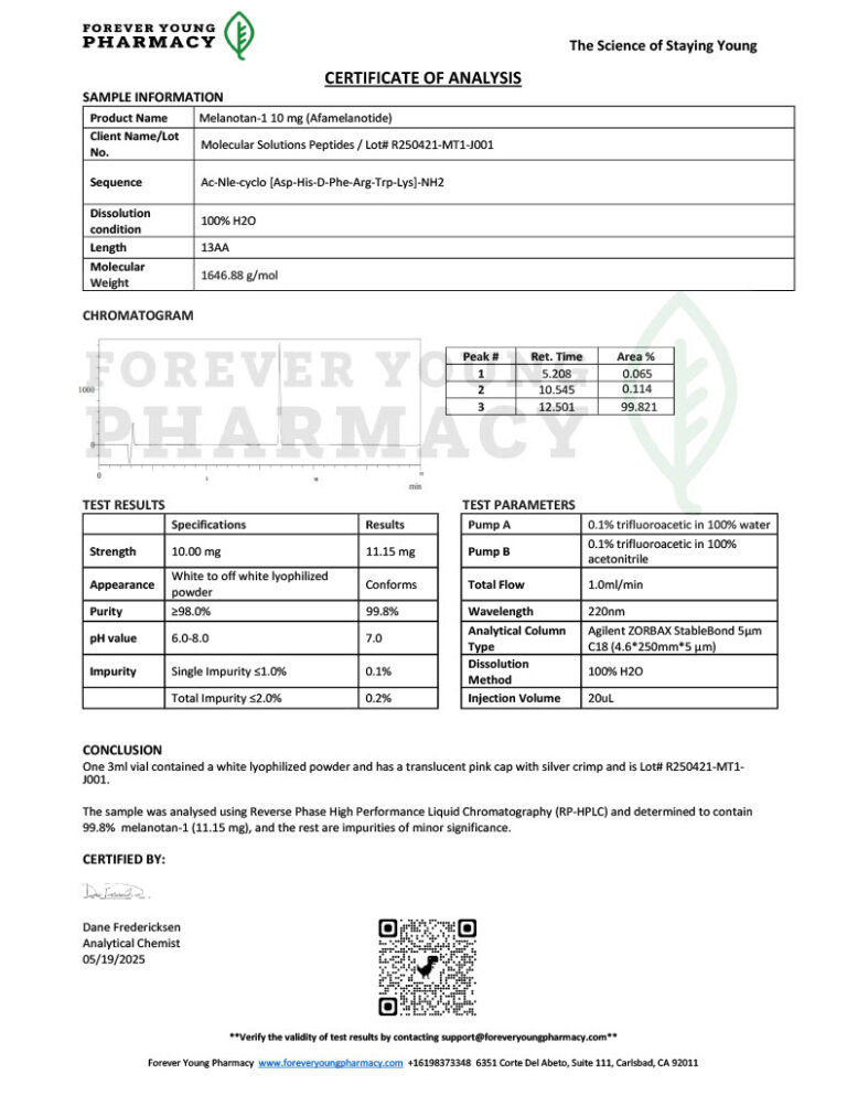 Melanotan 1 10mg – COA – Molecular Solutions Peptides – 05.19.2025
