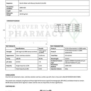 Bacteriostatic Water 3mL – COA – Molecular Solutions Peptides – 06.01.2025