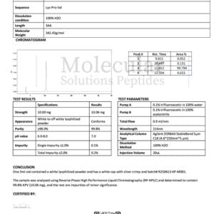 KPV 10mg – COA – Molecular Solutions Peptides – 06.19.2025