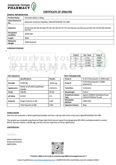 Thymosin Alpha-1 10mg - COA - Molecular Solutions Peptides - 06.01.2025