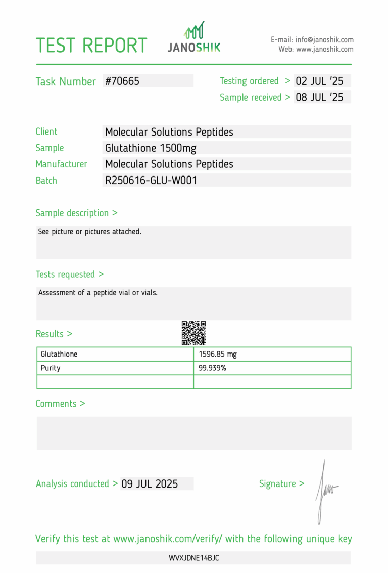 Glutathione 1500mg – 20250709-Jano Test Report #70665