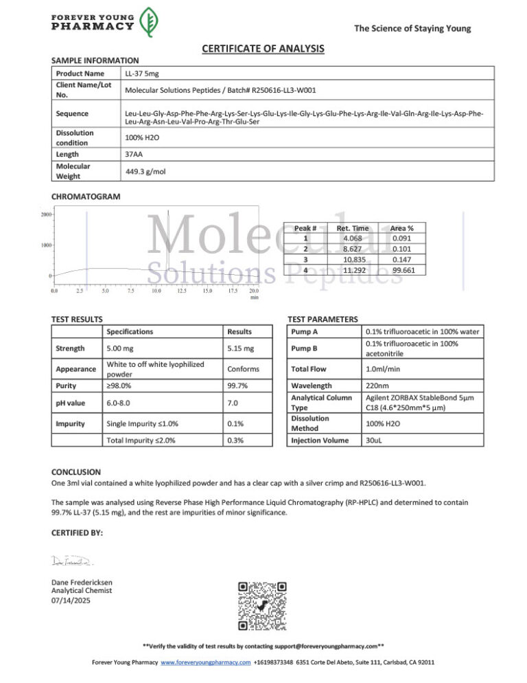 LL-37 5mg Clear – COA – Molecular Solutions Peptides – 07.14.2025