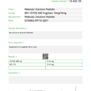 BPC157-TB500 Frag 10mg-10mg – COA – JANO Test Report #74855