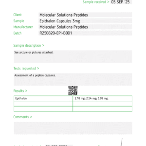 Epithalon 3mg Capsules – COA – Jano – MSP – 09.08.25