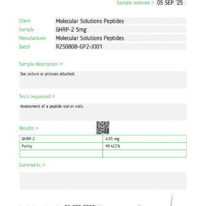 GHRP-2 5mg – COA – Jano – MSP – 09.08.25 Test Report #77740