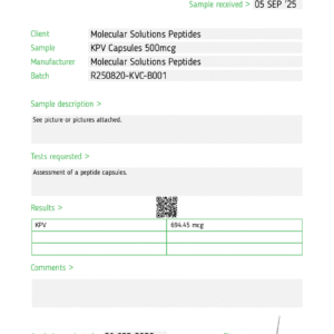 KPV 500mcg Capsules – COA – Jano – MSP – 09.08.25 – Test Report #77745