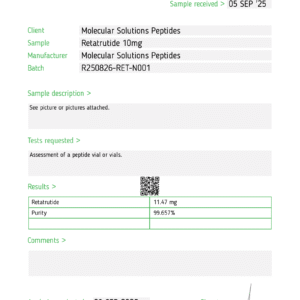 Retatrutide 10mg – COA – Jano – MSP – 08.08.25 Test Report #77743