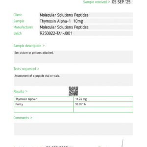 Thymosin Alpha-1 10mg – COA – Jano – MSP – 09.09.25 – Test Report #77736