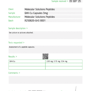 GHK-Cu 3mg Capsules – COA – Jano – MSP – 09.08.2025 Test Report #77746