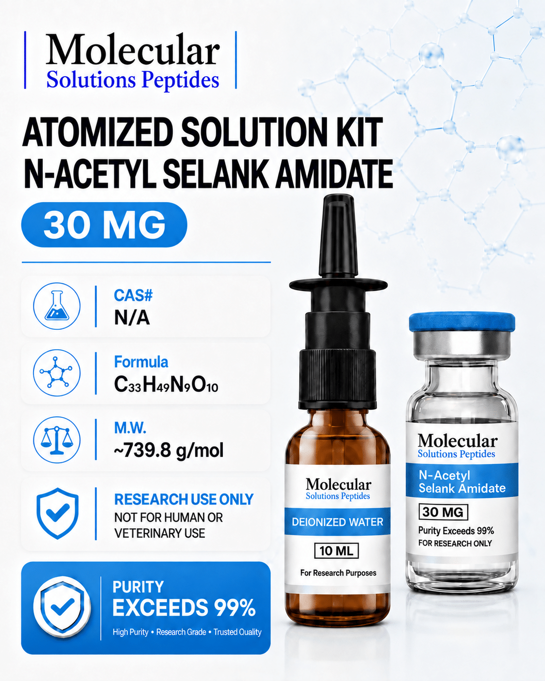 ATOMIZED SOLUTION KIT Selank Amidate 30mg N-Acetyl